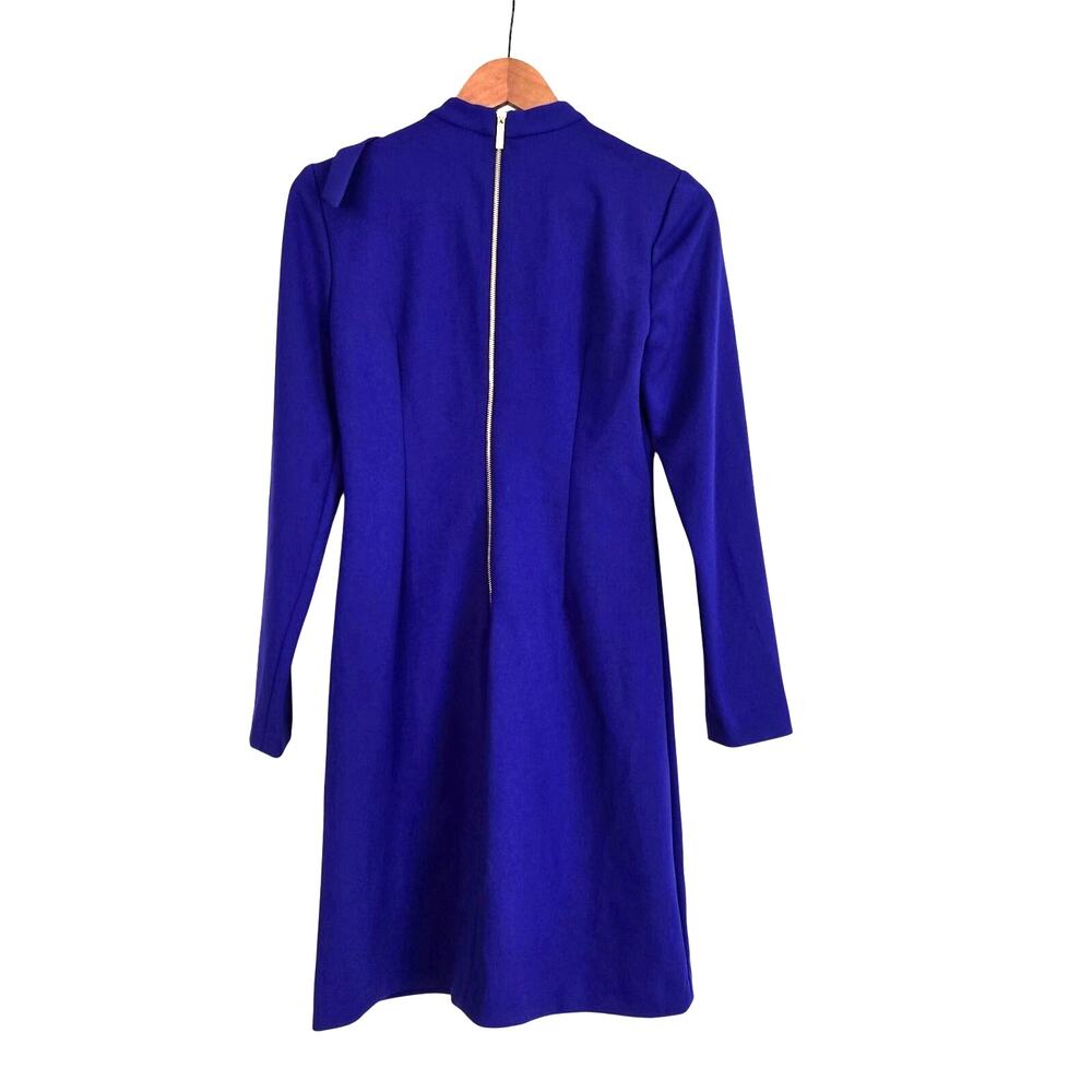 Cobalt Blue Long Sleeve Shift Dress SideTie Bow Mock Neckline Preppy Chic Size 4